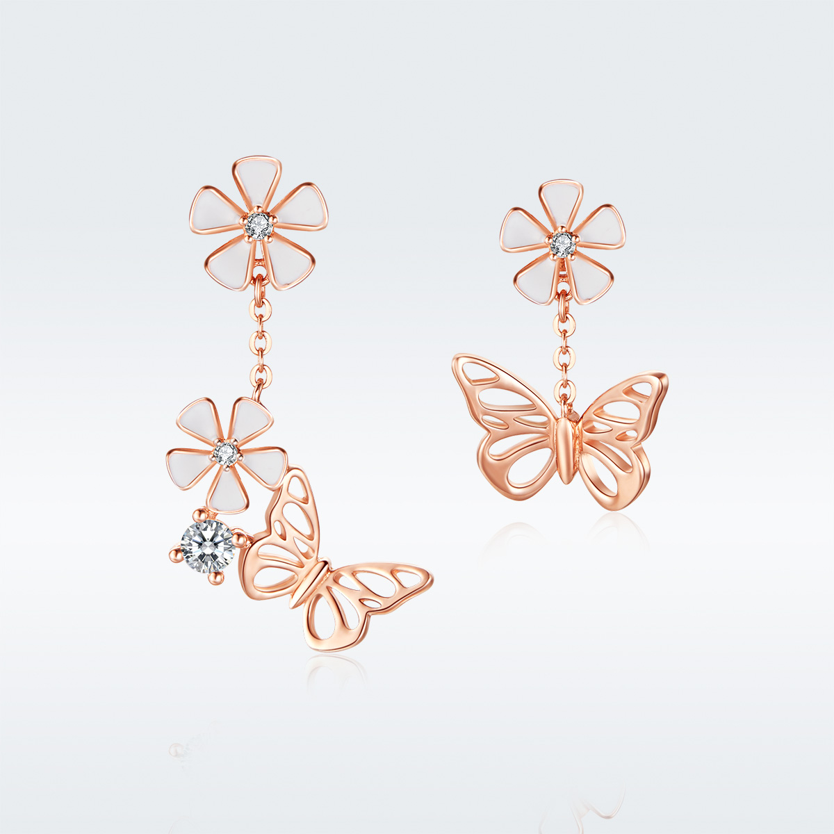 Pandora Style Rose Dansende vlinder Oorhangers - BSE100