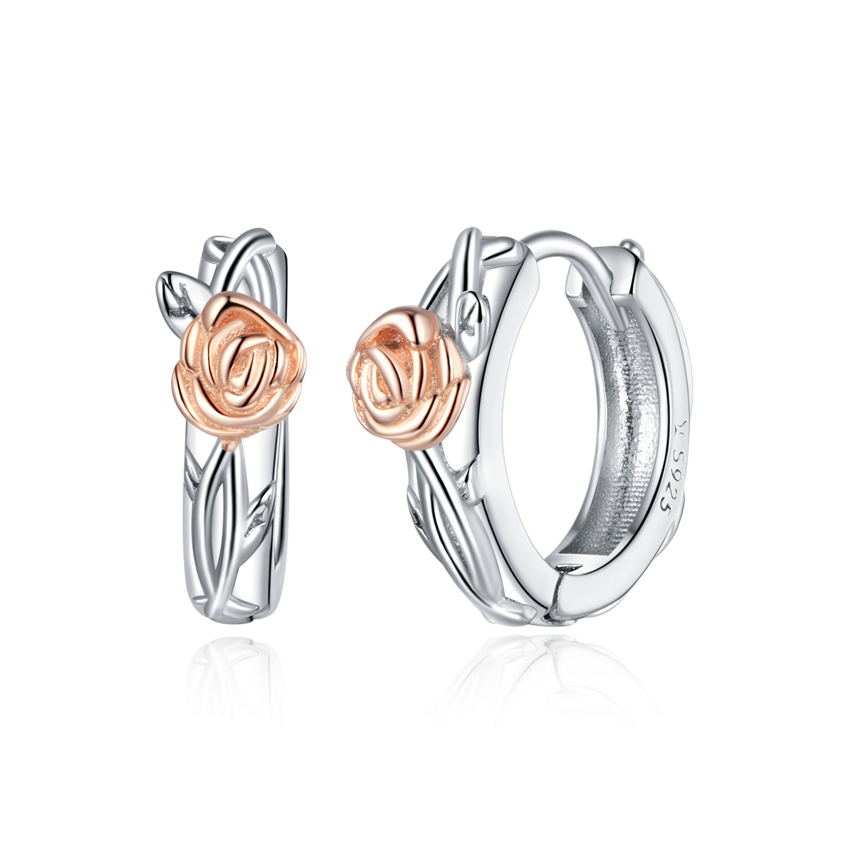 Pandora Style Tweekleurige Rose Vine Oorringen - SCE971