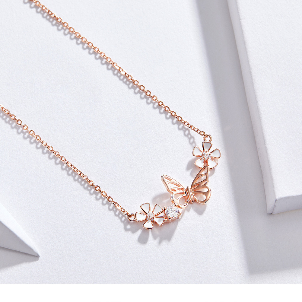 Pandora Style Rose Dansende vlinder Chain Ketting - BSN053