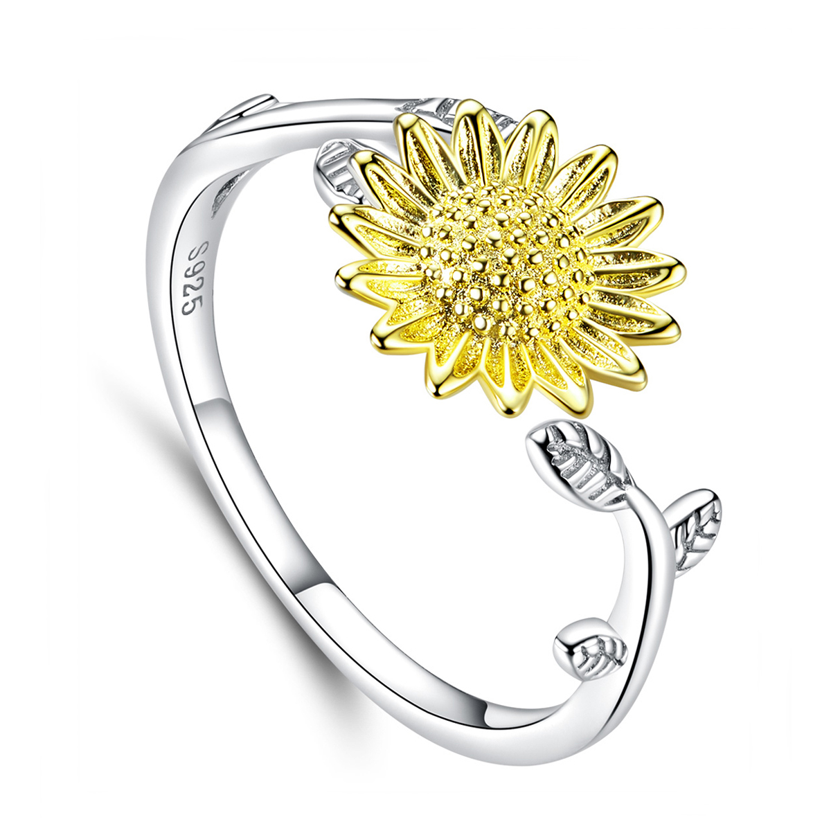 Pandora Style Tweekleurige gouden zonnebloemen Open Ring - SCR596