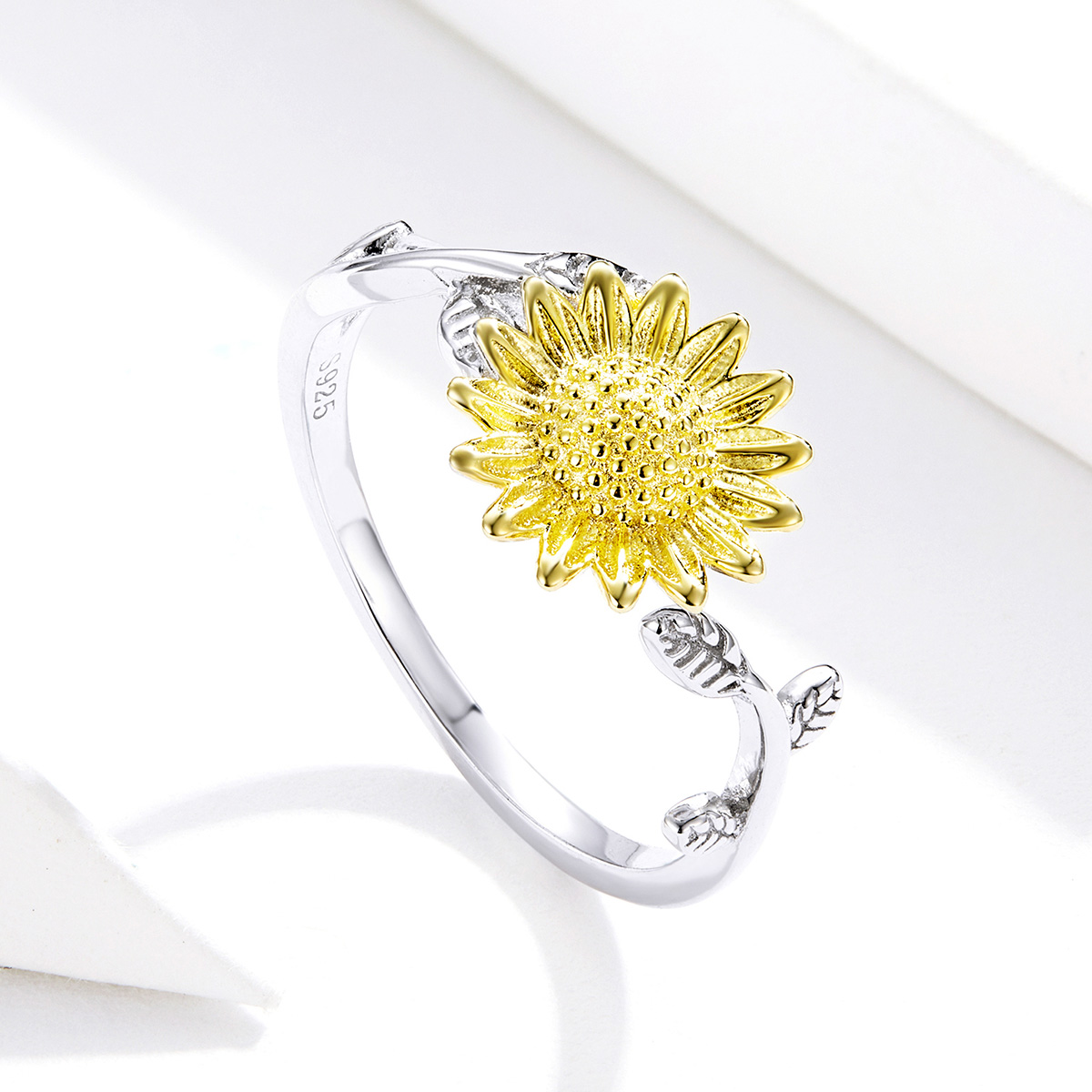 Pandora Style Tweekleurige gouden zonnebloemen Open Ring - SCR596