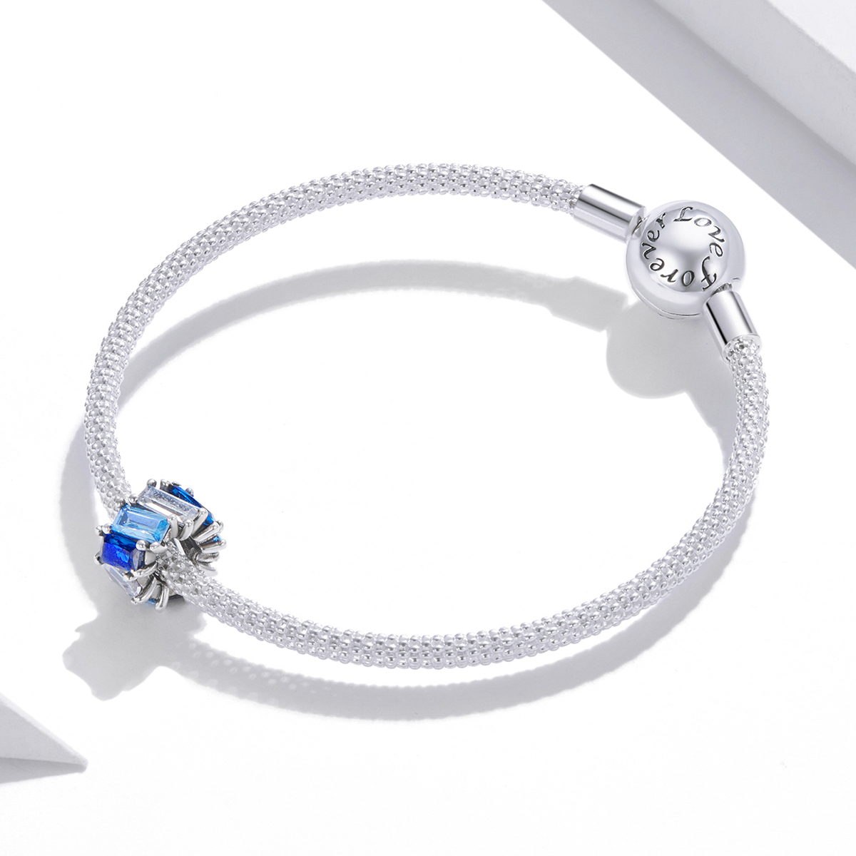 Pandora Style Blauw vierkant Spacer Bedel - SCC1806