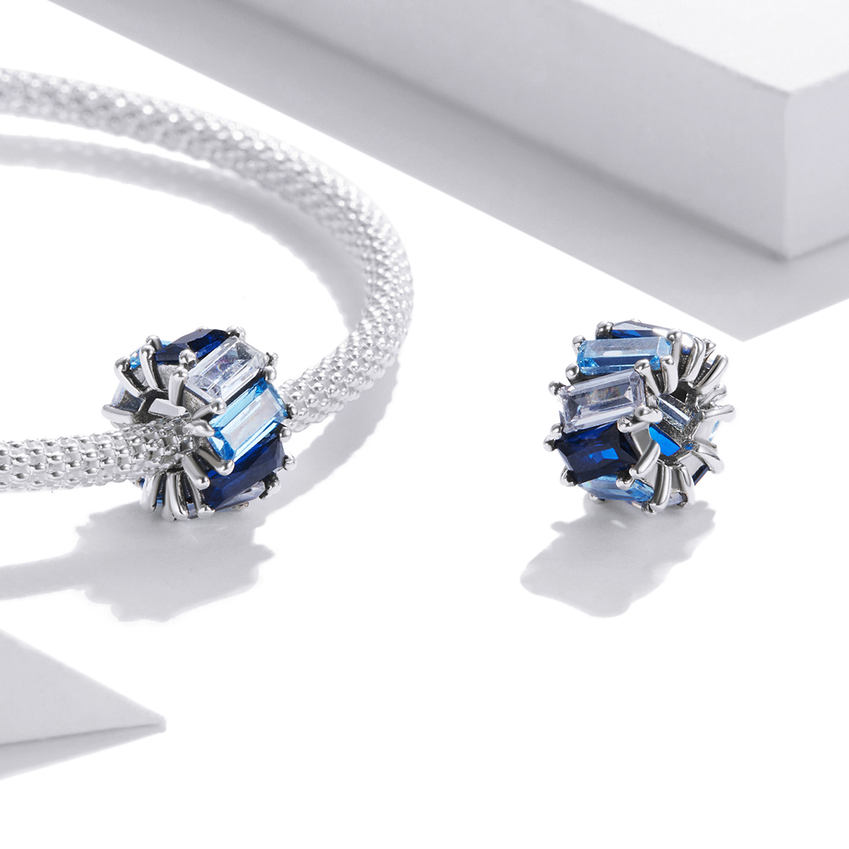 Pandora Style Blauw vierkant Spacer Bedel - SCC1806