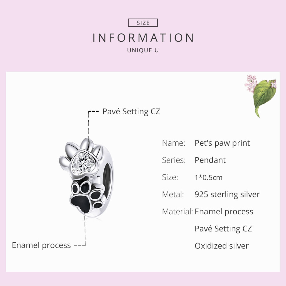 Pandora Style Budding Paw Print Spacer Bedel - SCC1846