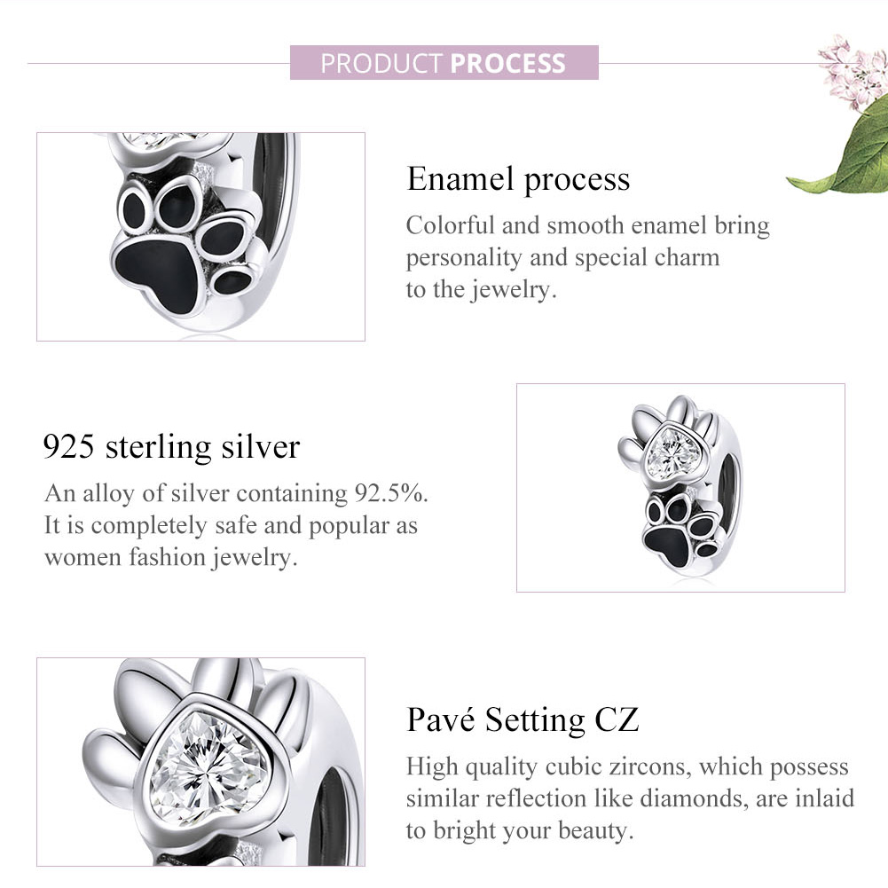 Pandora Style Budding Paw Print Spacer Bedel - SCC1846