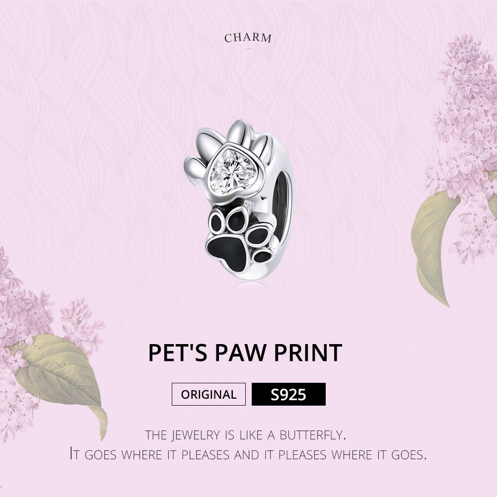 Pandora Style Budding Paw Print Spacer Bedel - SCC1846