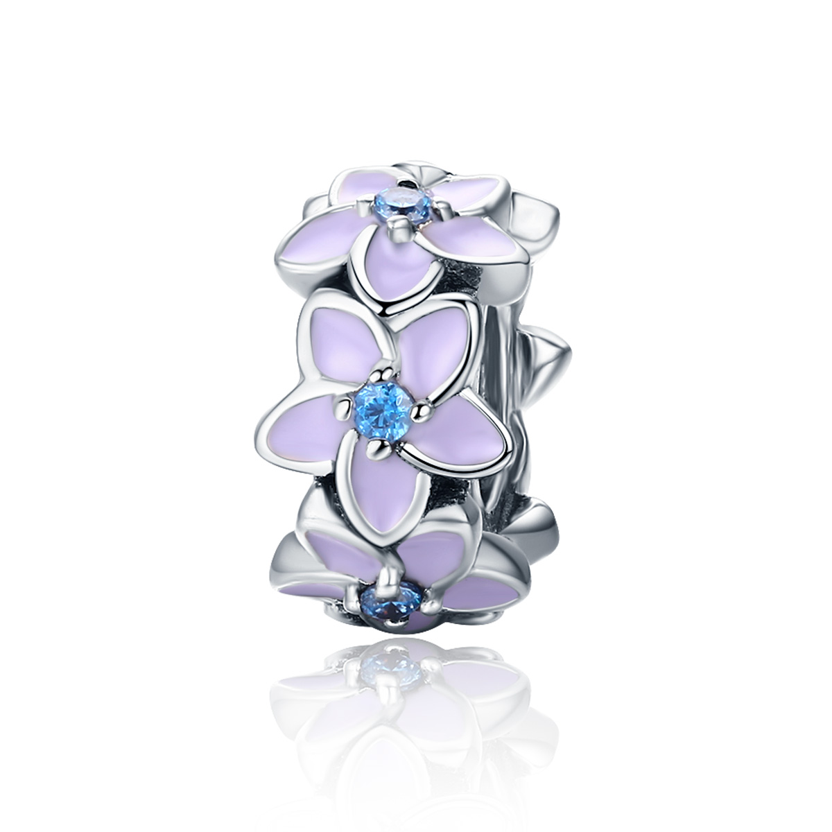 Pandora Style Paarse bloemen Spacer Bedel - SCC601