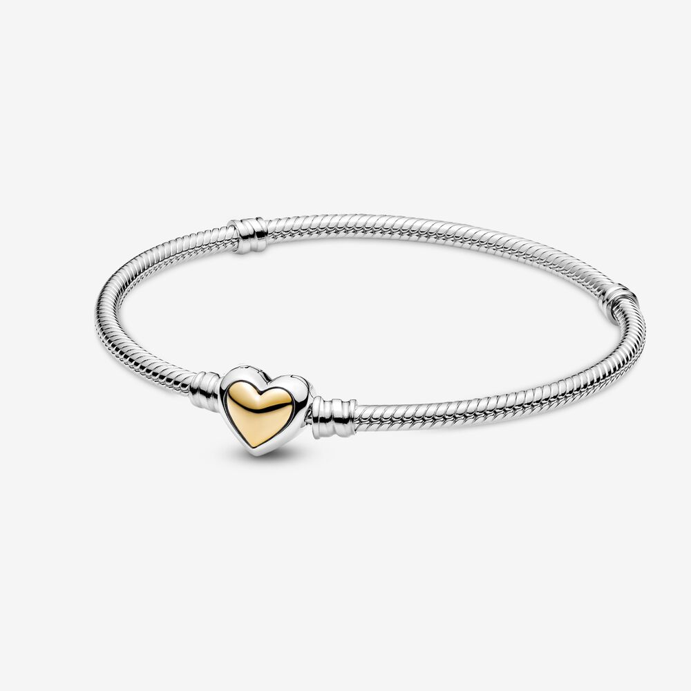 PANDORA Domed Golden Heart Clasp Snake Chain Bracelet - 599380C00