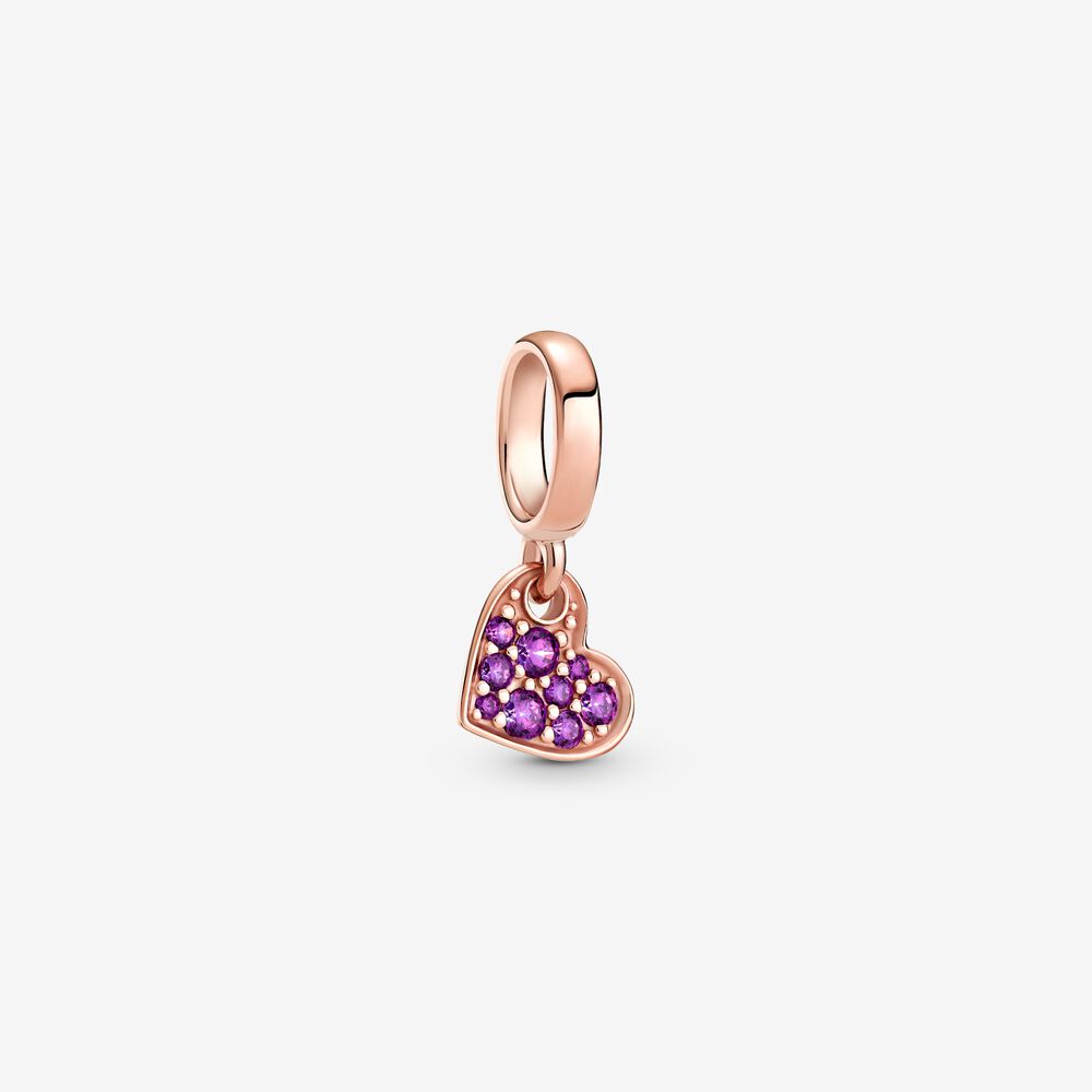 PANDORA Royal Purple Pave Tilted Heart Dangle Charm - 789404C03