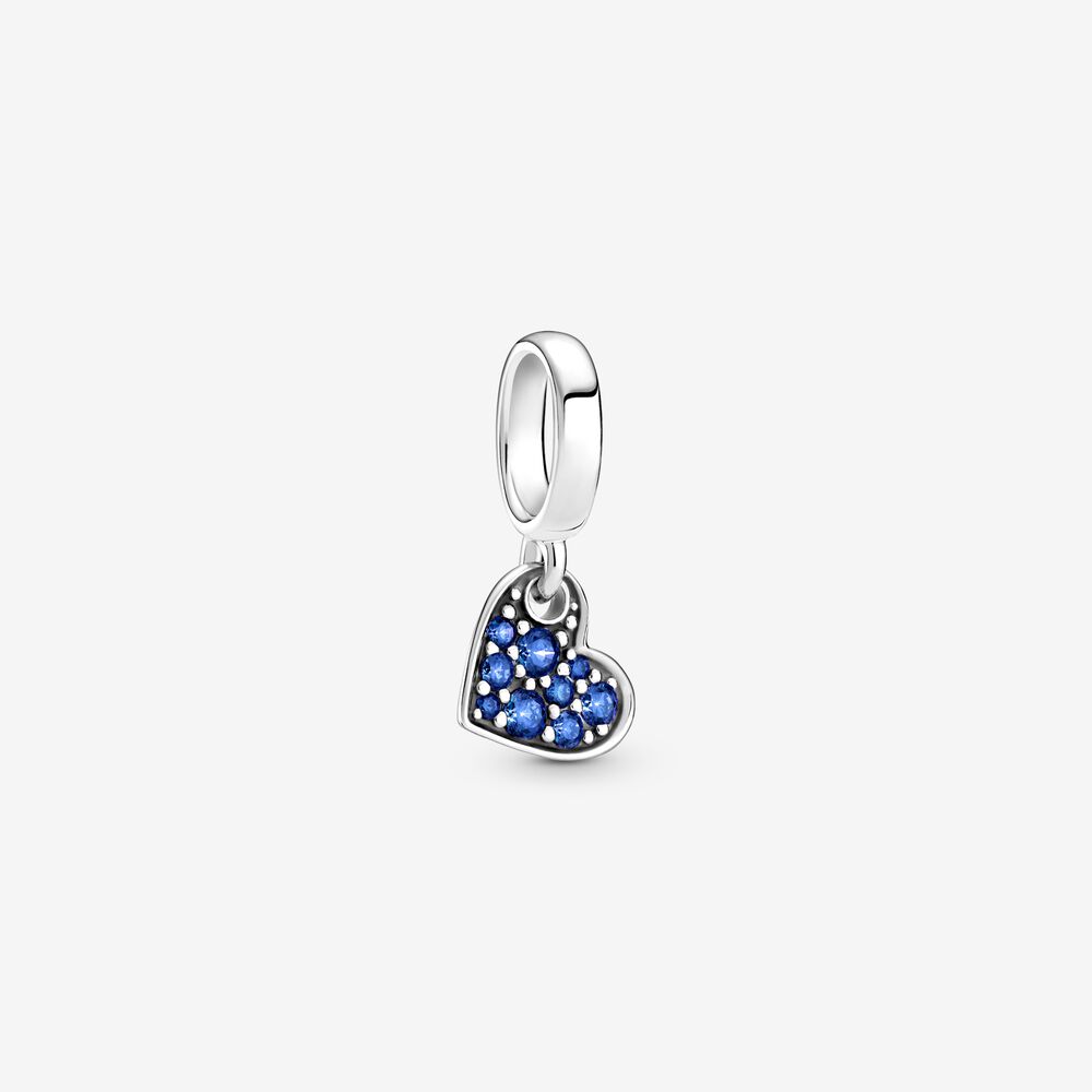 PANDORA Stellar Blue Pavé Tilted Heart Dangle Charm - 799404C01