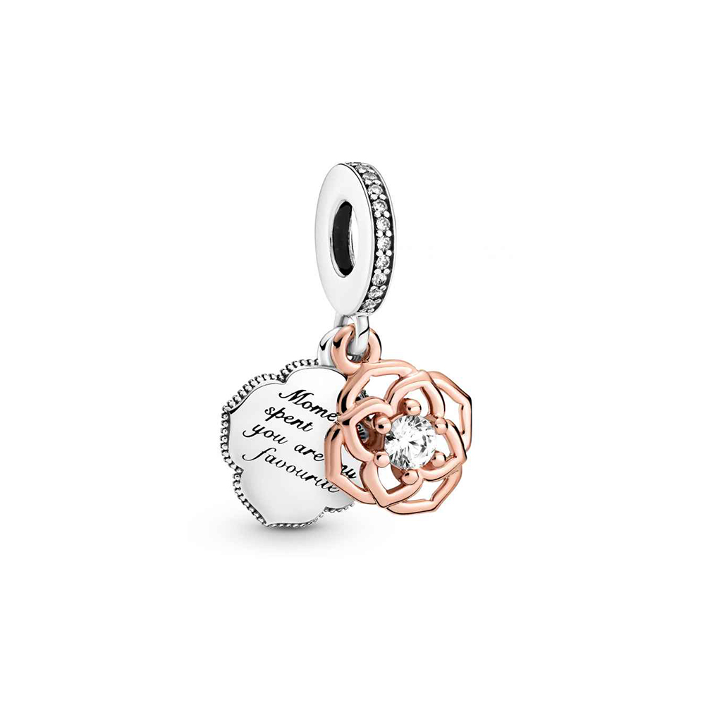 PANDORA Two Tone Rose Dangle Charm - 789373C01