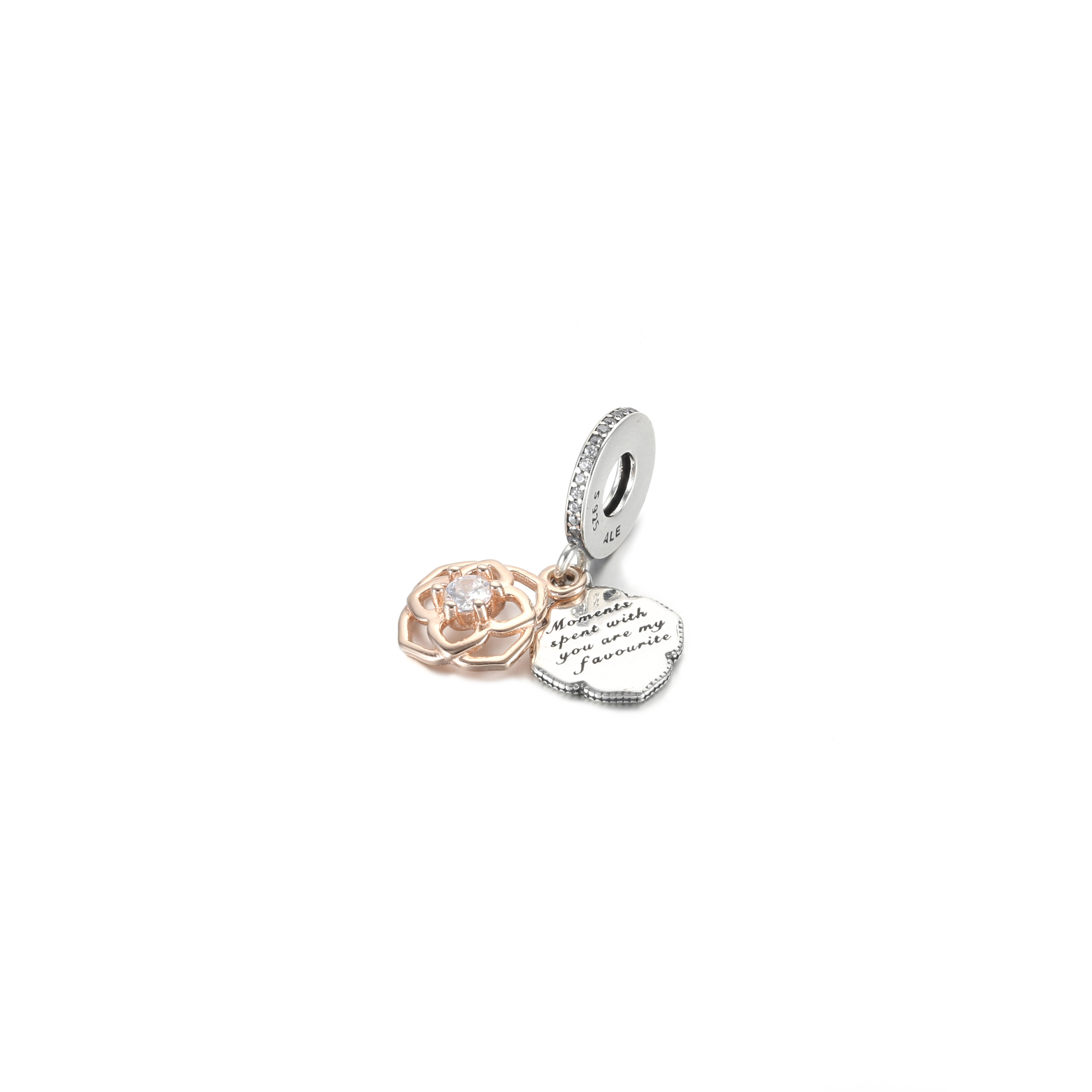 PANDORA Two Tone Rose Dangle Charm - 789373C01