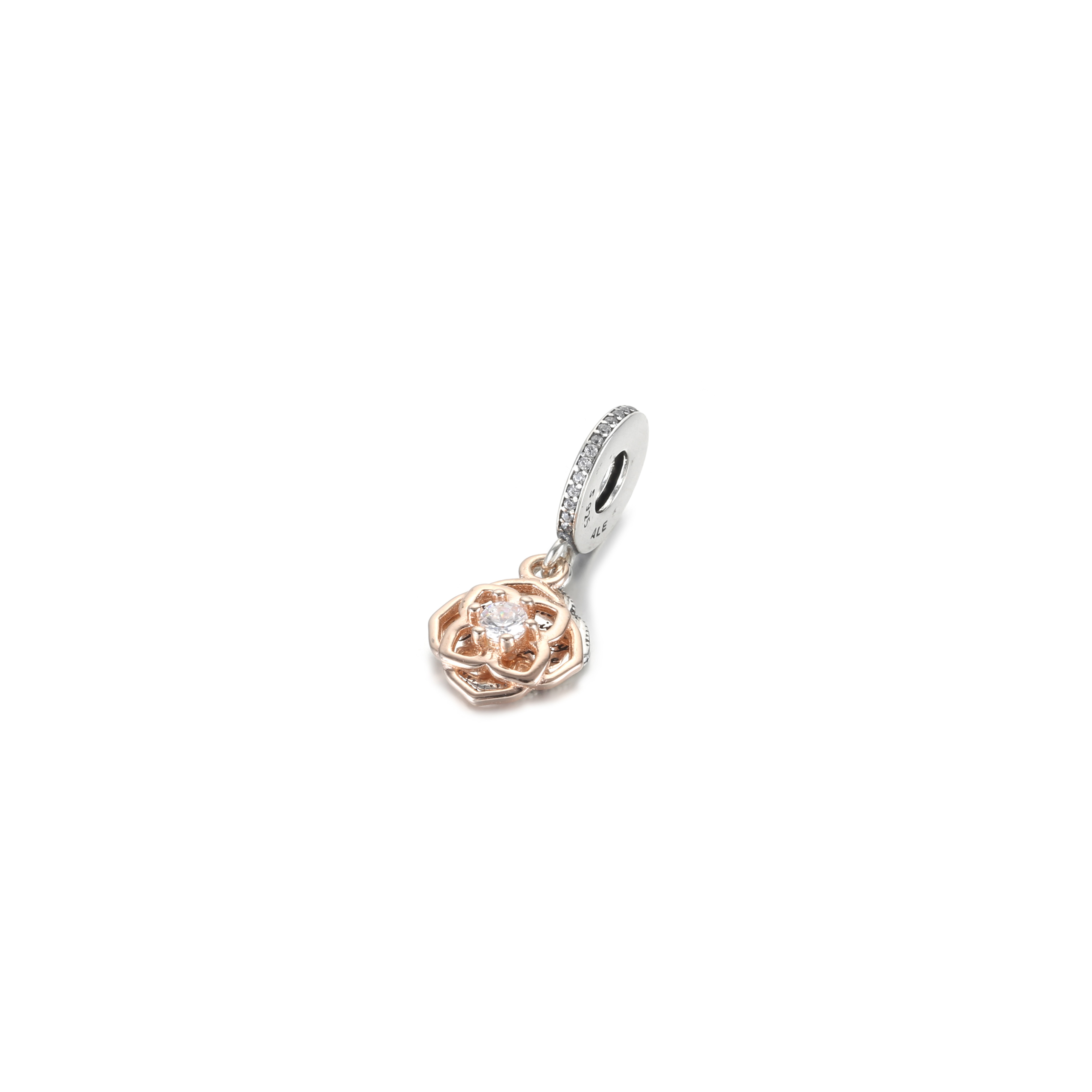 PANDORA Two Tone Rose Dangle Charm - 789373C01