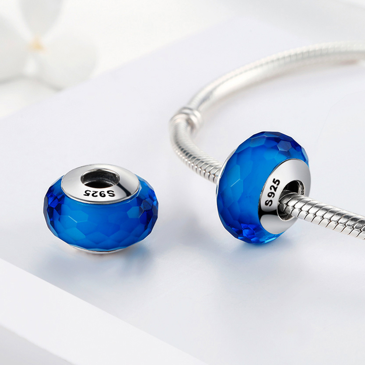 Pandora Style Blauw Facet Murano Glas Kraal Bedel - SCZ037