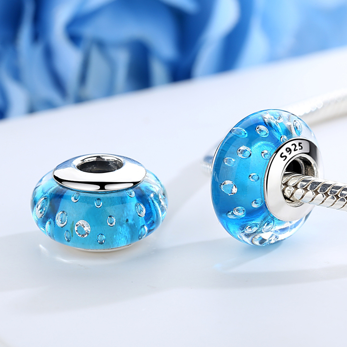 Pandora Style Blauwe trend met Muranoglas met schroefdraad Bedel - SCZ029