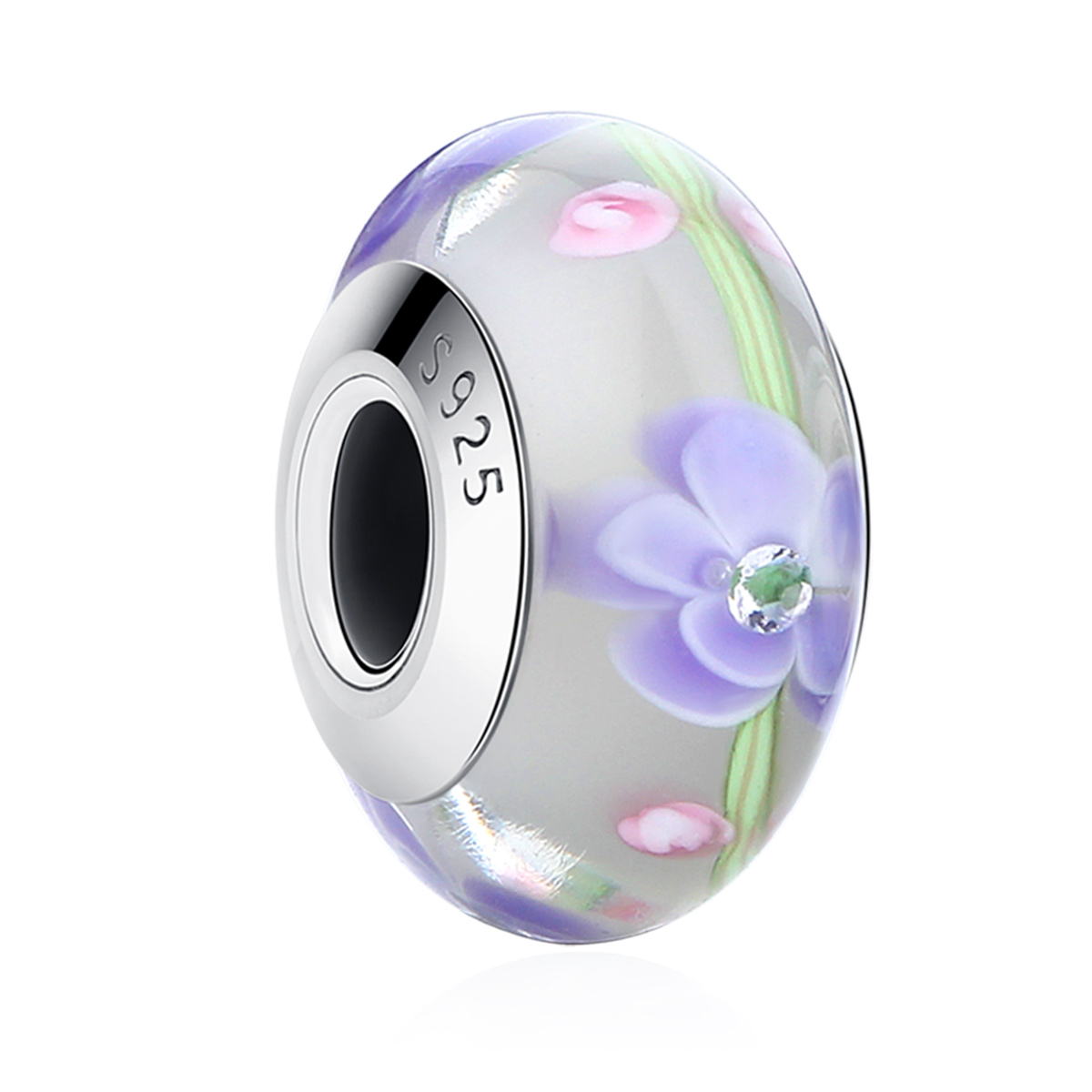 Pandora Style Blauweregen Bloemen Murano Glas Bedel - SCZ019