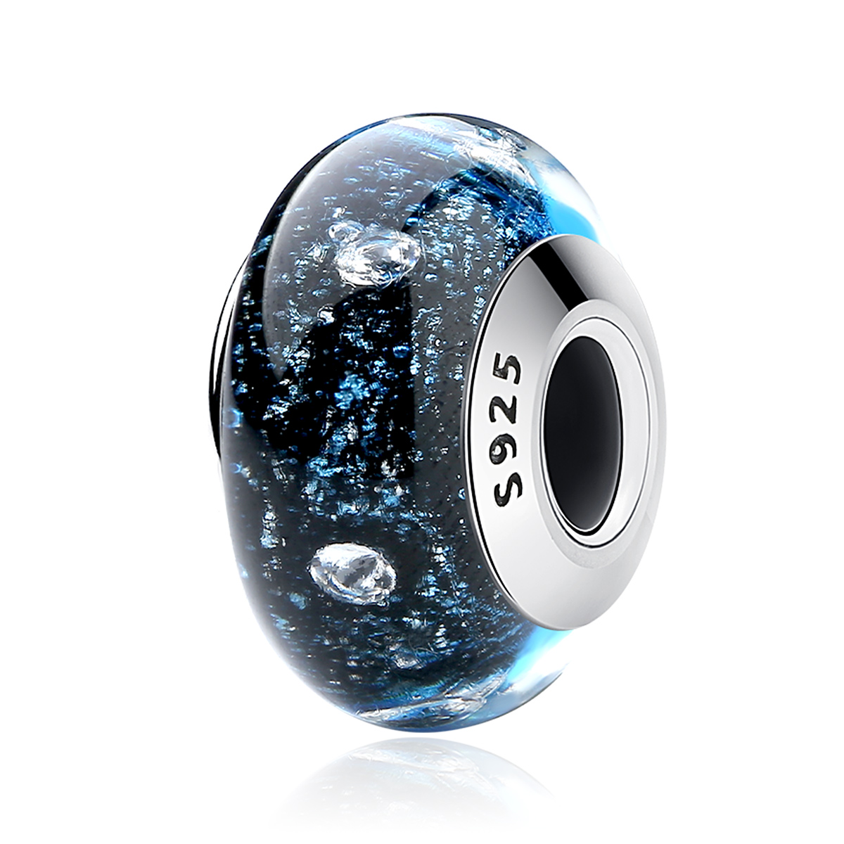 Pandora Style Midnight Bubbling met Murano-glas met schroefdraad Bedel - SCZ028