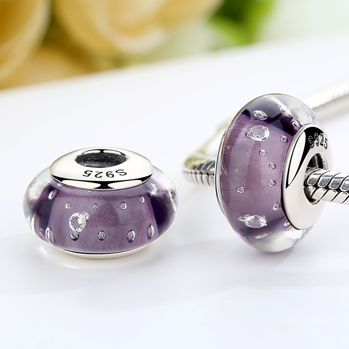 Pandora Style Paars Murano Glas Bedel - SCZ001