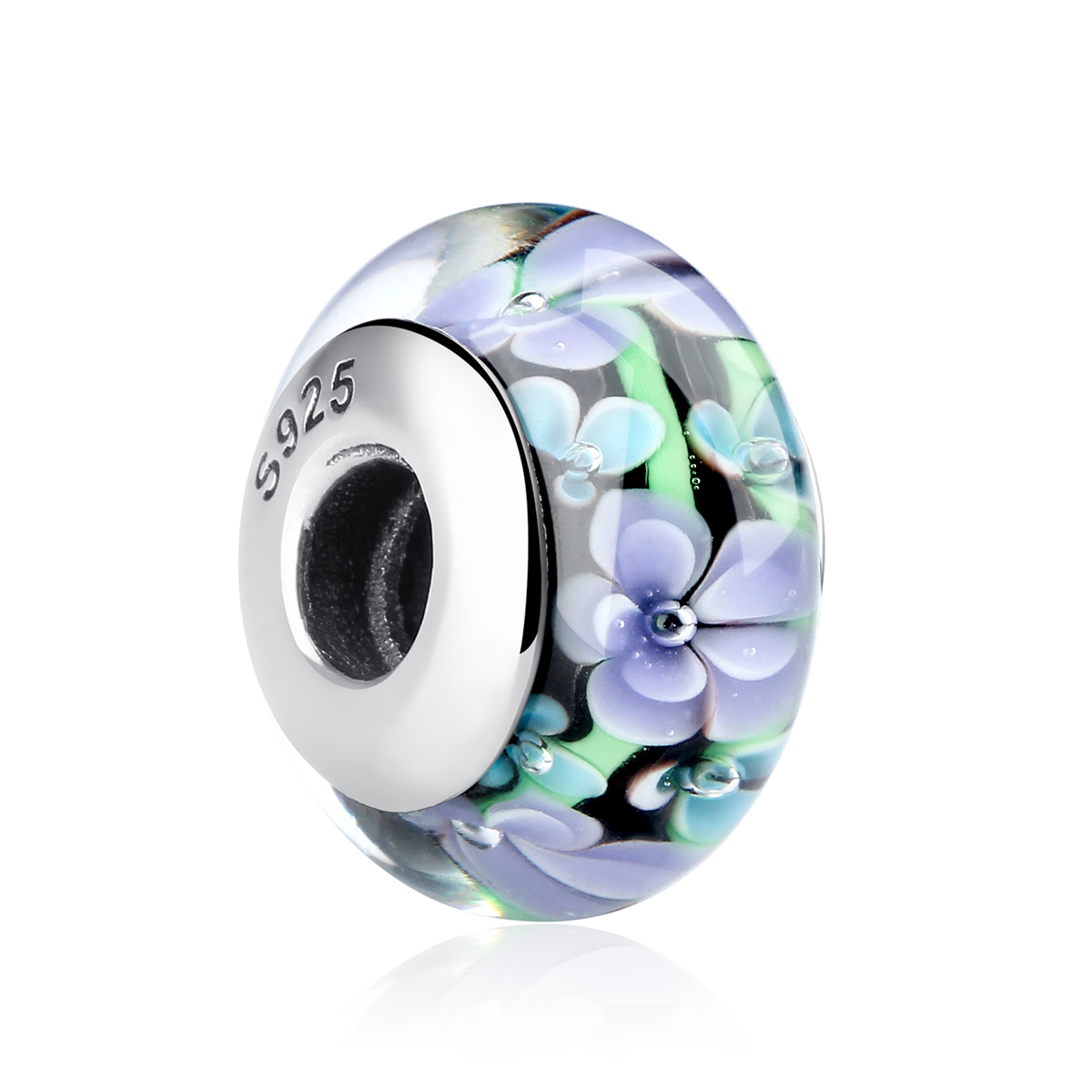 Pandora Style Paarse bloemen Murano Glas Bedel - SCZ009