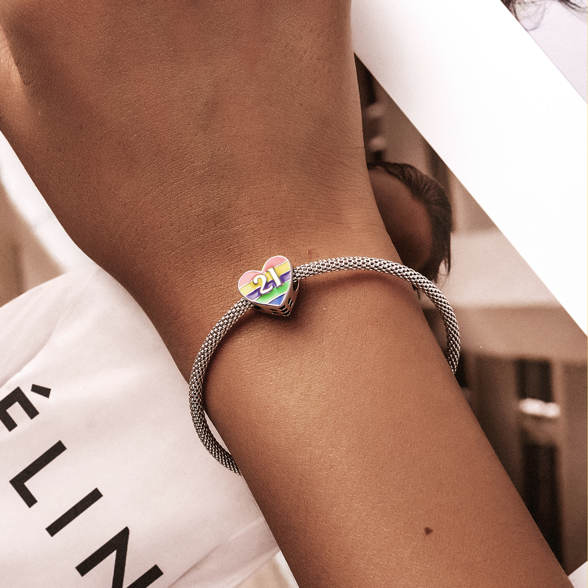 Pandora Style Regenboog Hart Bedel - BSC548