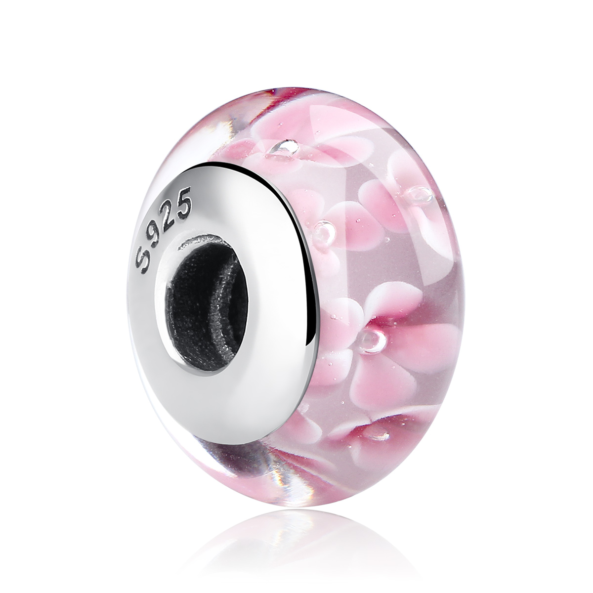 Pandora Style Roze Bloemen Murano Glas Bedel - SCZ008