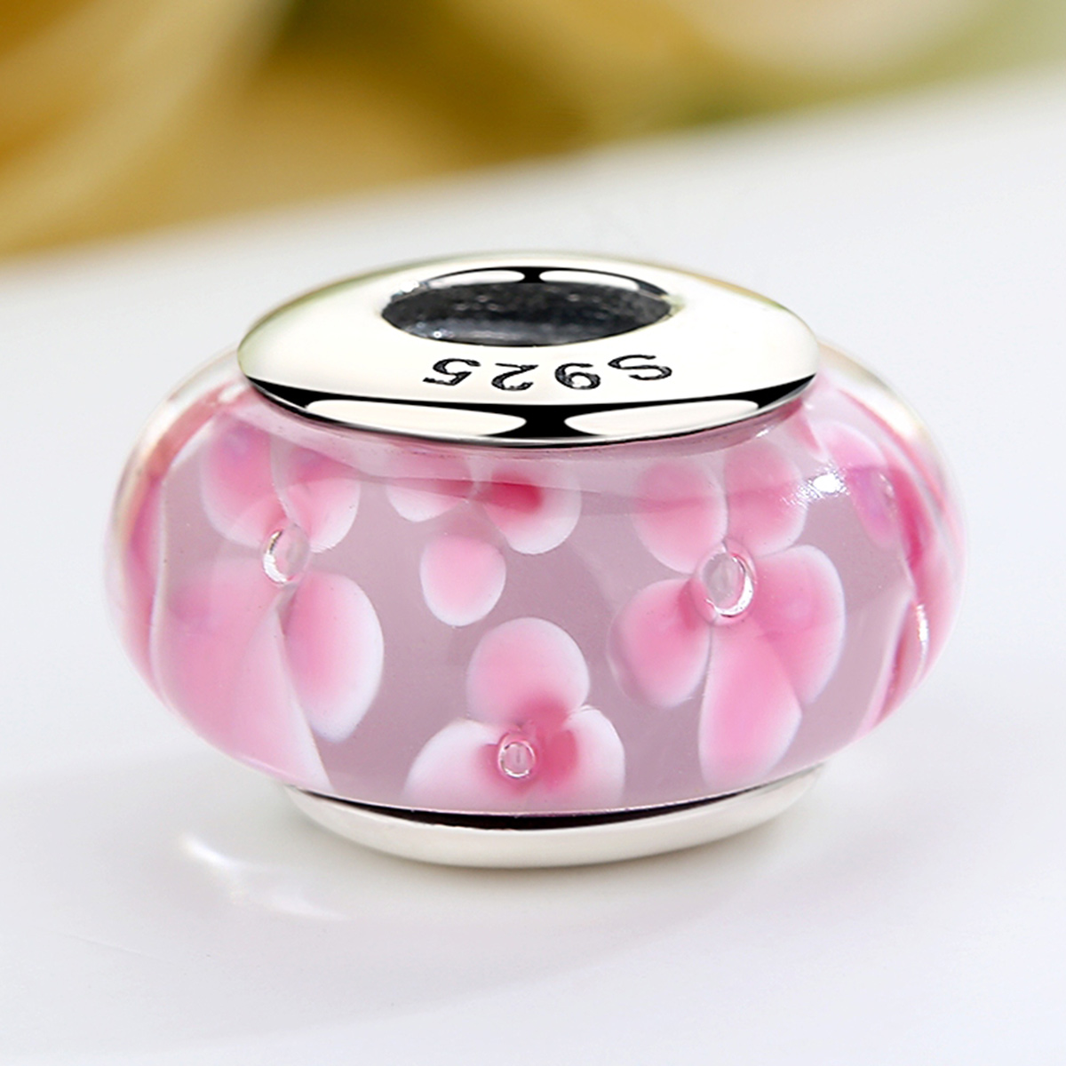 Pandora Style Roze Bloemen Murano Glas Bedel - SCZ008