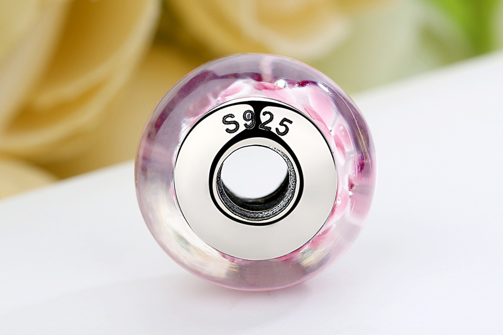 Pandora Style Roze Bloemen Murano Glas Bedel - SCZ008