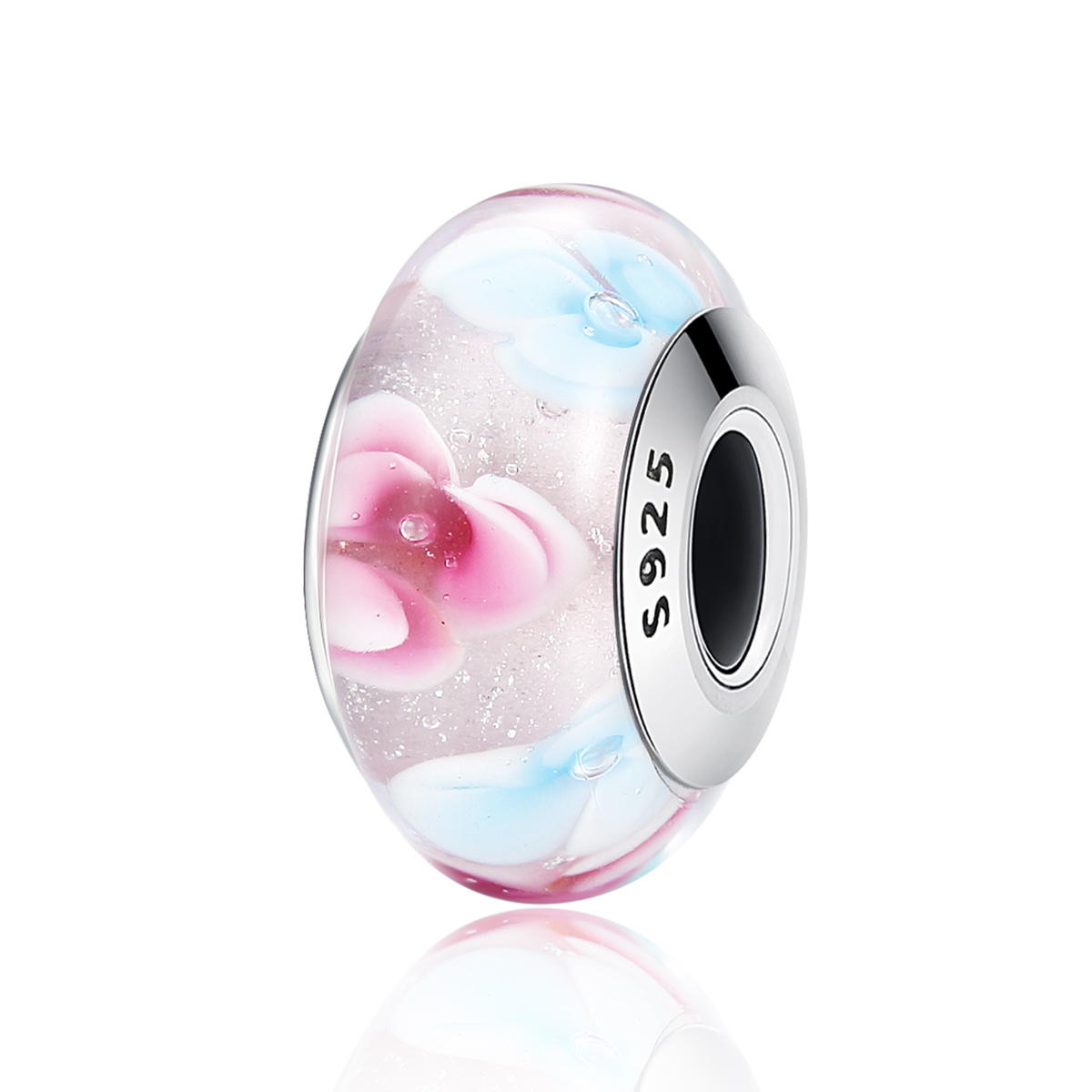 Pandora Style Roze Bloemen Murano Glas Bedel - SCZ056