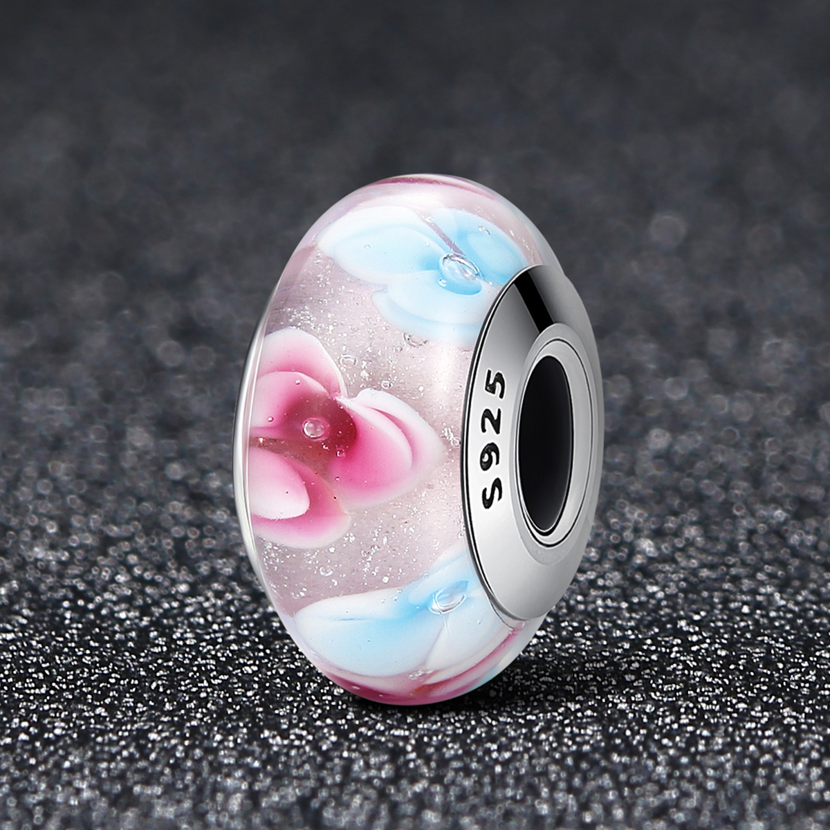 Pandora Style Roze Bloemen Murano Glas Bedel - SCZ056