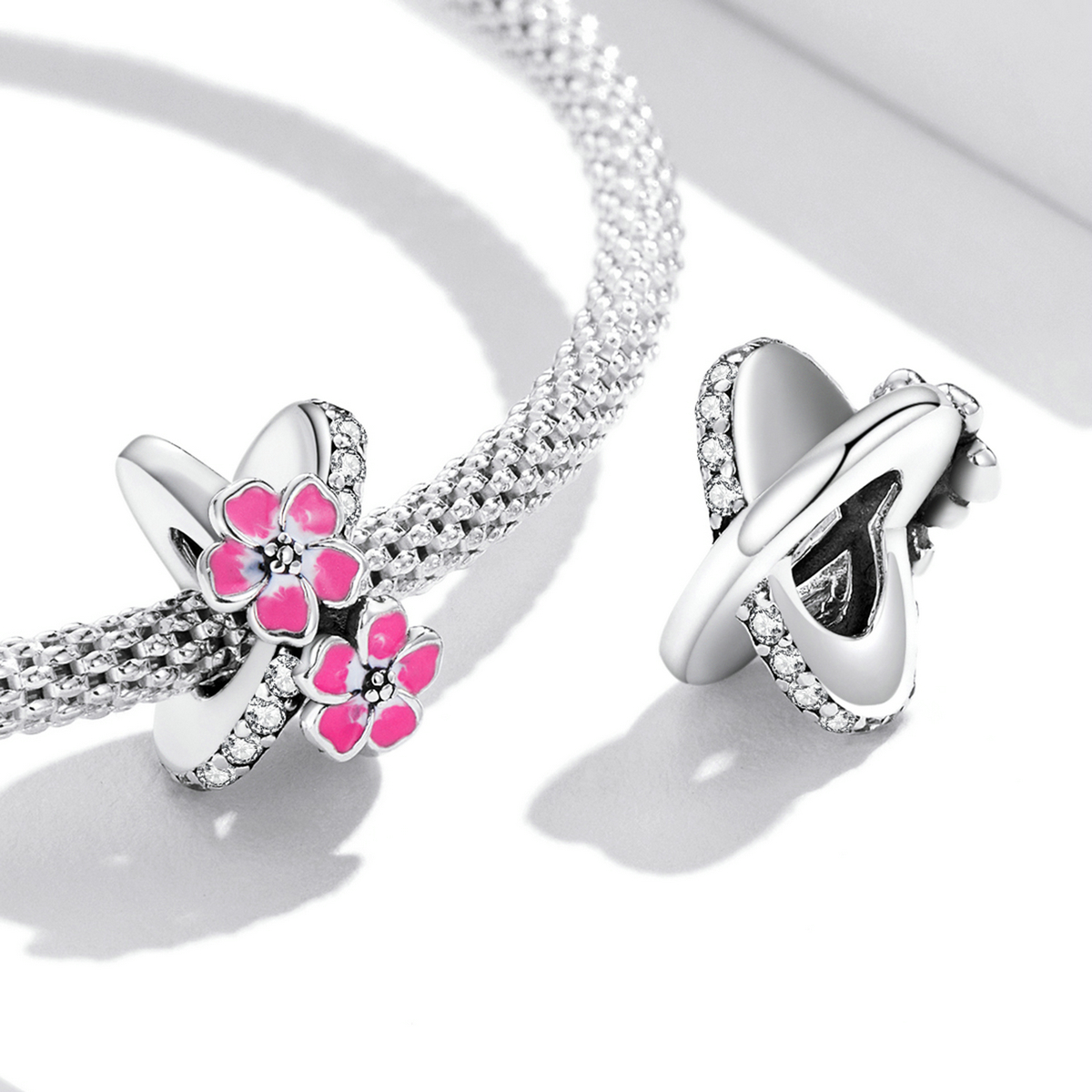 Pandora Style Roze Bloemen Spacer Bedel - SCC2139