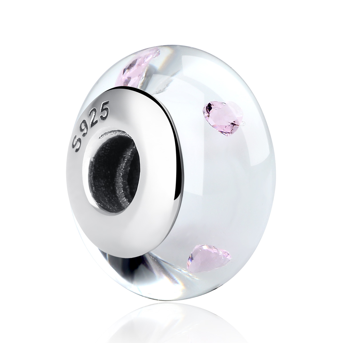 Pandora Style Witte Murano Glas Roze Stenen Bedel - SCZ004