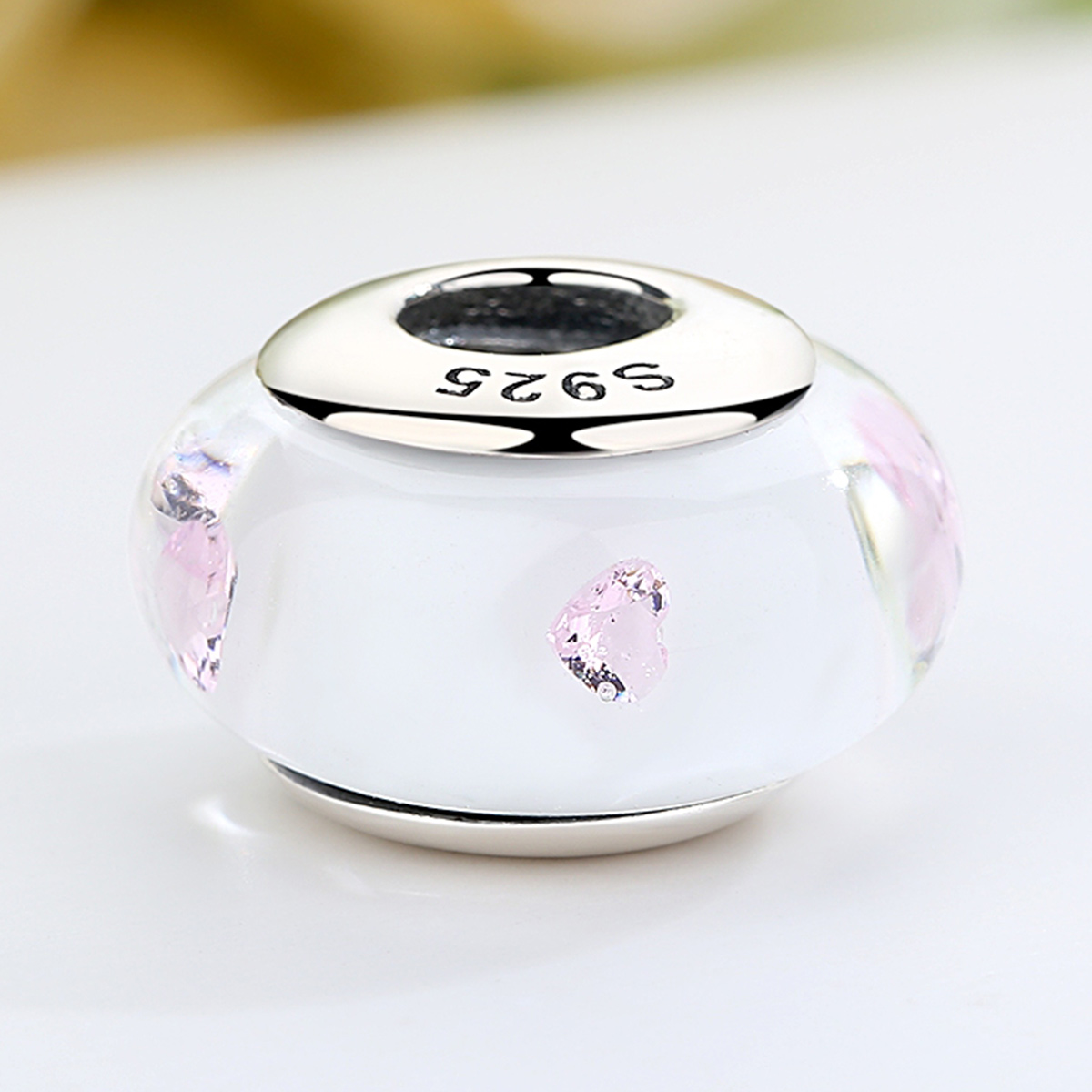 Pandora Style Witte Murano Glas Roze Stenen Bedel - SCZ004