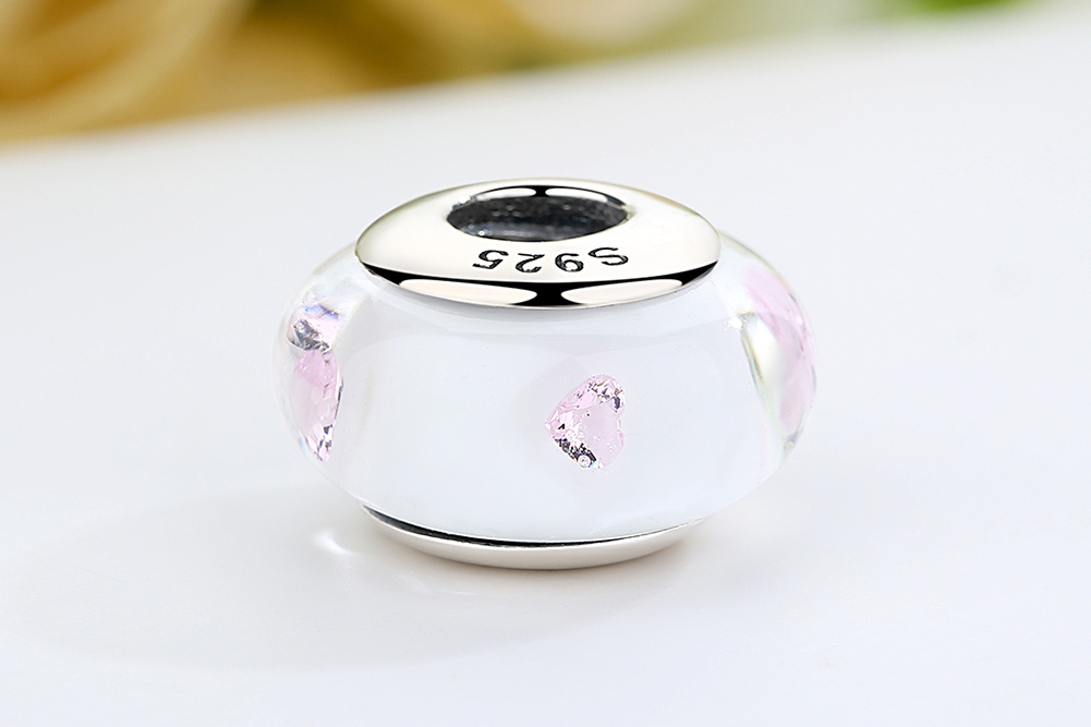 Pandora Style Witte Murano Glas Roze Stenen Bedel - SCZ004