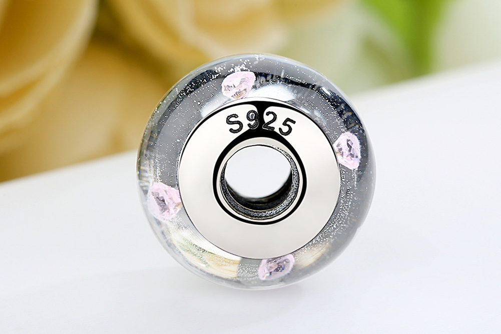 Pandora Style Witte Murano Glas Roze Stenen Bedel - SCZ004