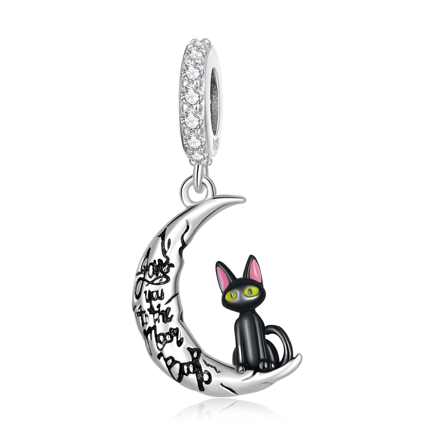 Pandora Style Moon Zwarte Kat Hangende Bedel - SCC2218