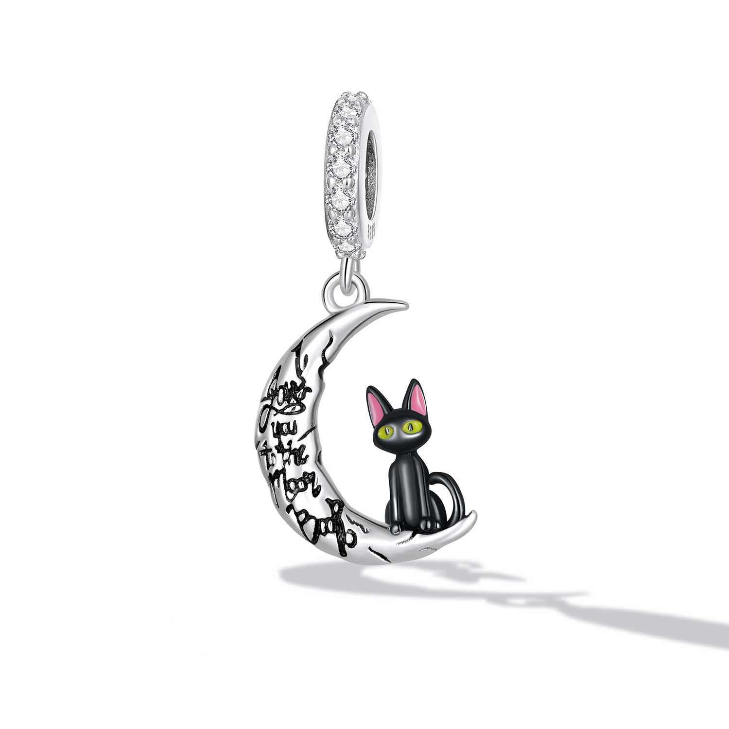 Pandora Style Moon Zwarte Kat Hangende Bedel - SCC2218