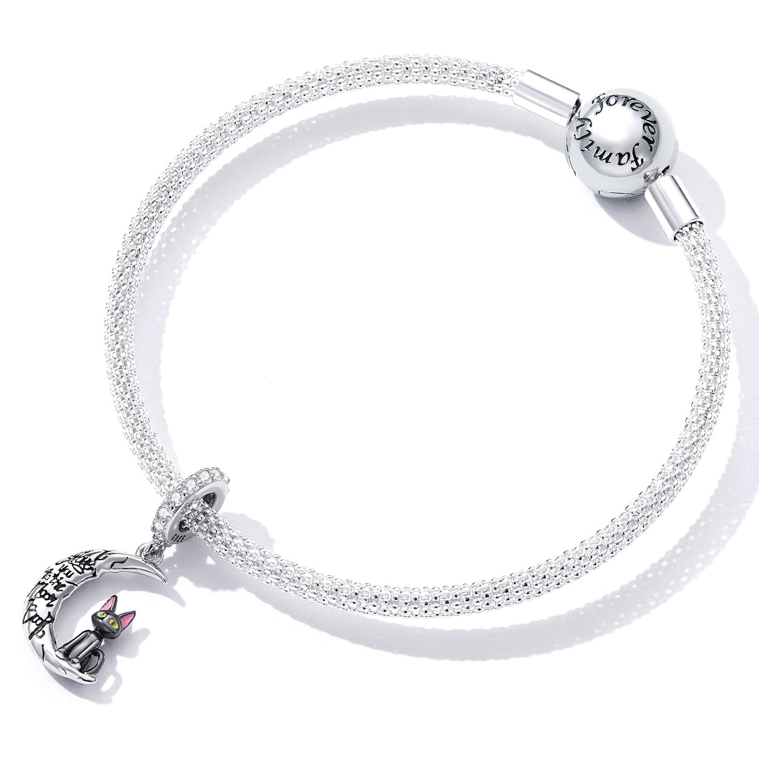 Pandora Style Moon Zwarte Kat Hangende Bedel - SCC2218