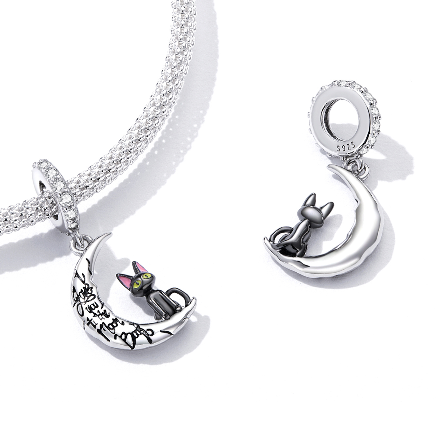 Pandora Style Moon Zwarte Kat Hangende Bedel - SCC2218