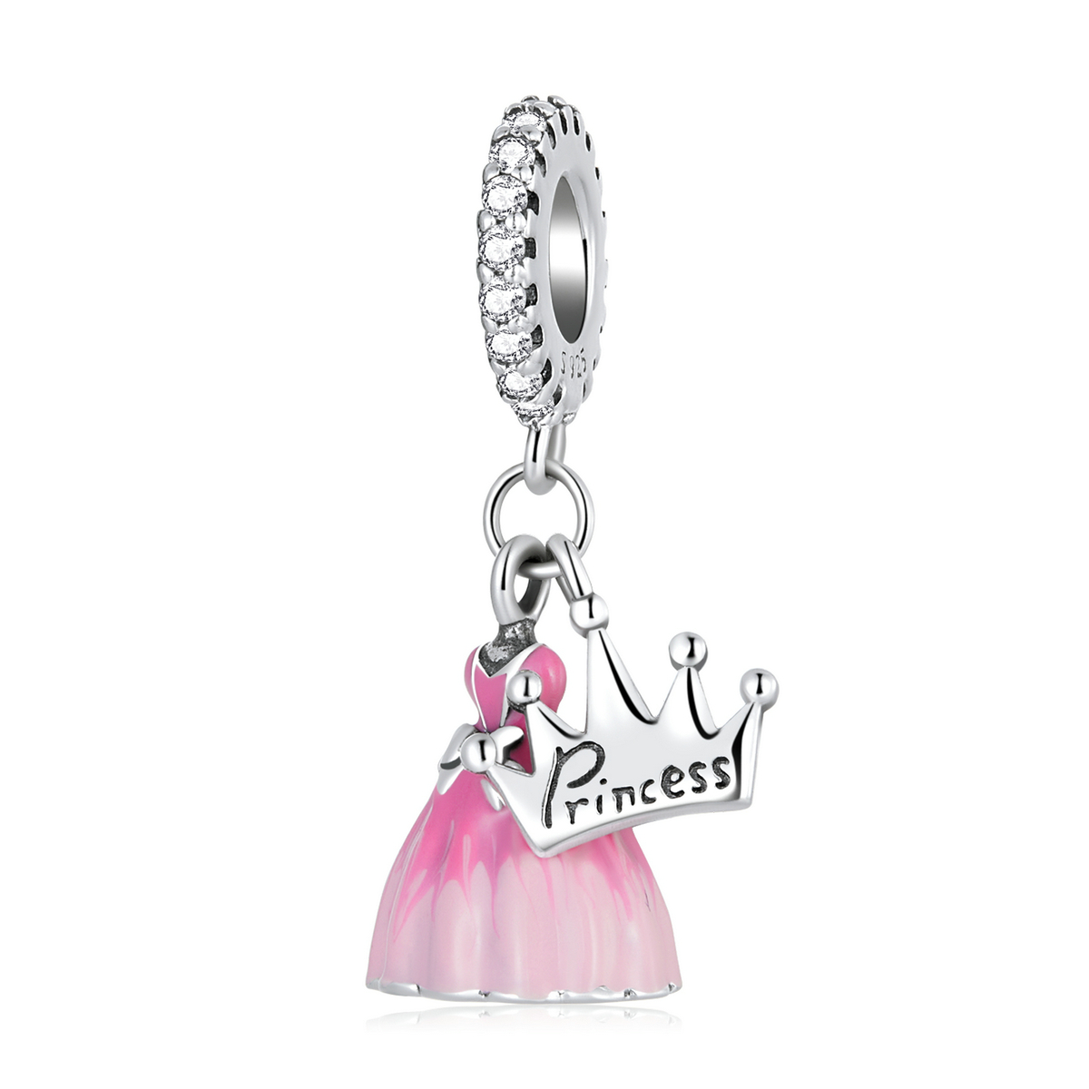 Pandora Style Prinses Jurk Kroon Hangende Bedel - SCC2203