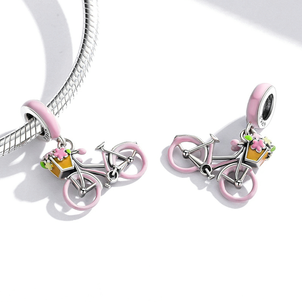 Pandora Style Roze Fiets Hangende Bedel - SCC1975