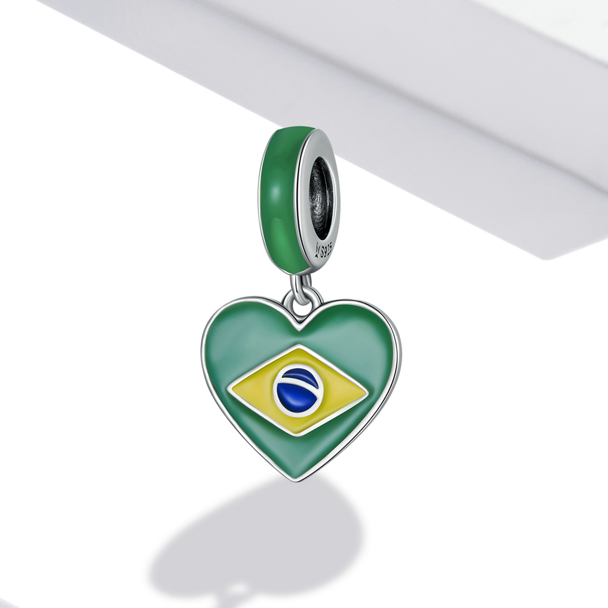 Pandora Style Vlag van Brazilië met liefdeshart Hangende Bedel - SCC2084