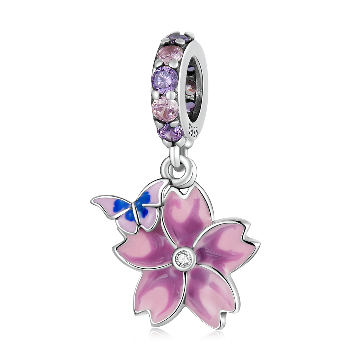 Pandora Style Vlinders en bloemen Hangende Bedel - SCC2185