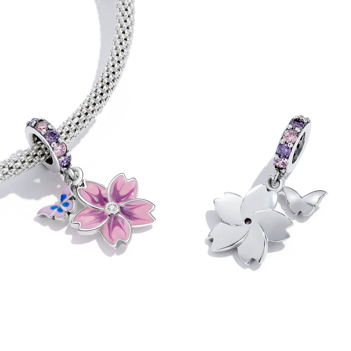 Pandora Style Vlinders en bloemen Hangende Bedel - SCC2185