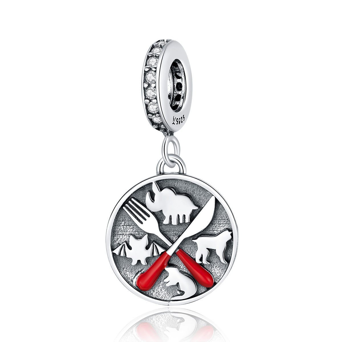 Pandora Style Weiger wilde dieren te eten Hangende Bedel - SCC1588