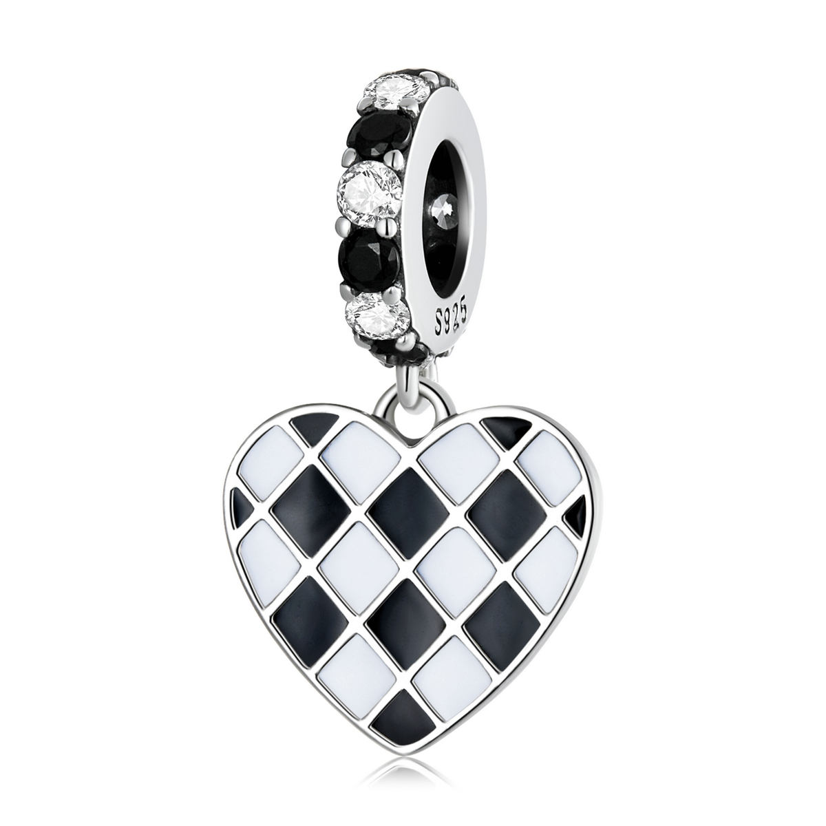 Pandora Style Zwart-wit Grid Love Hangende Bedel - SCC2178