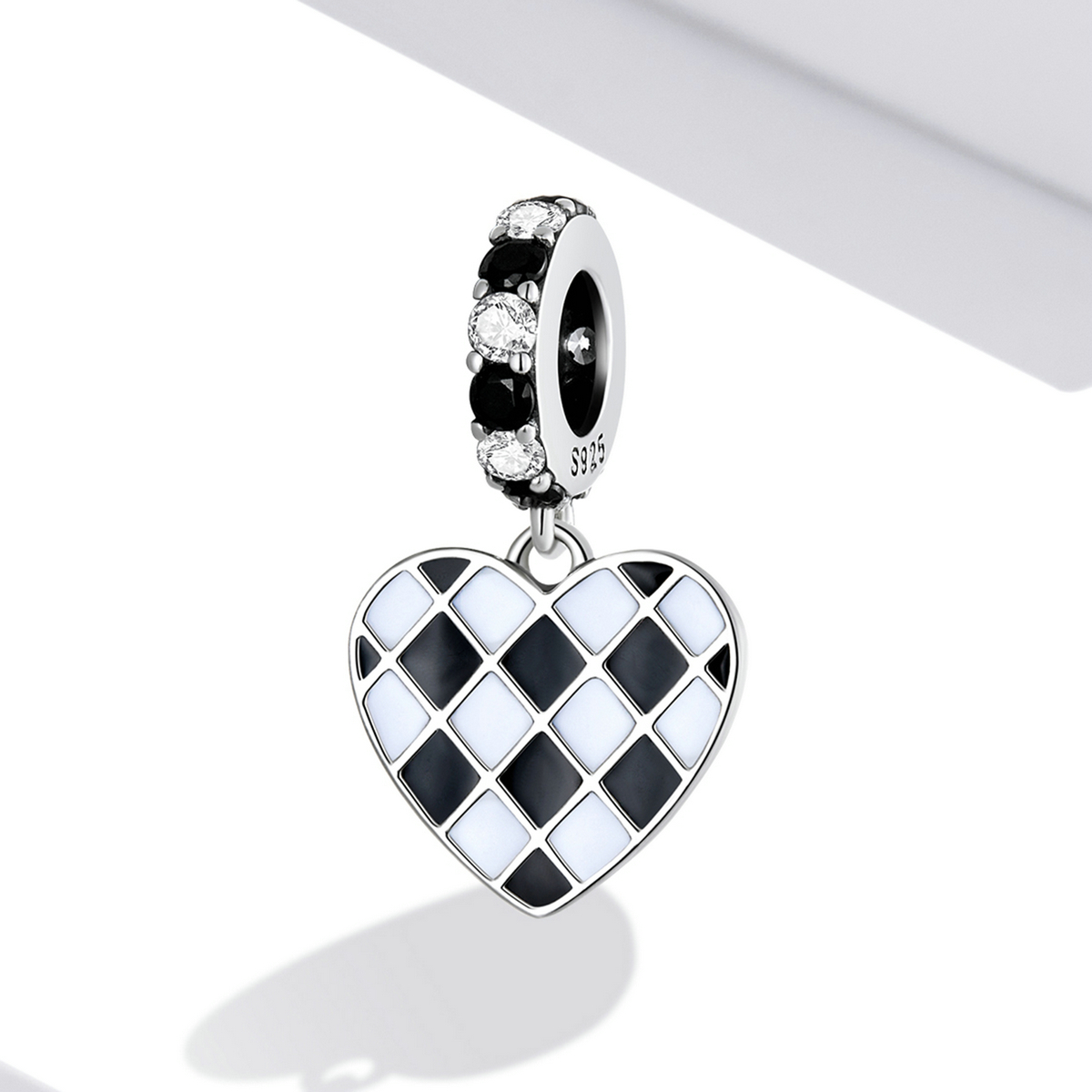 Pandora Style Zwart-wit Grid Love Hangende Bedel - SCC2178