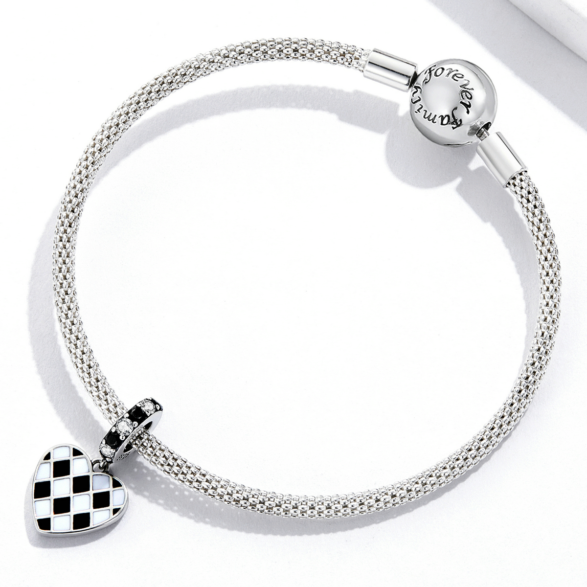 Pandora Style Zwart-wit Grid Love Hangende Bedel - SCC2178