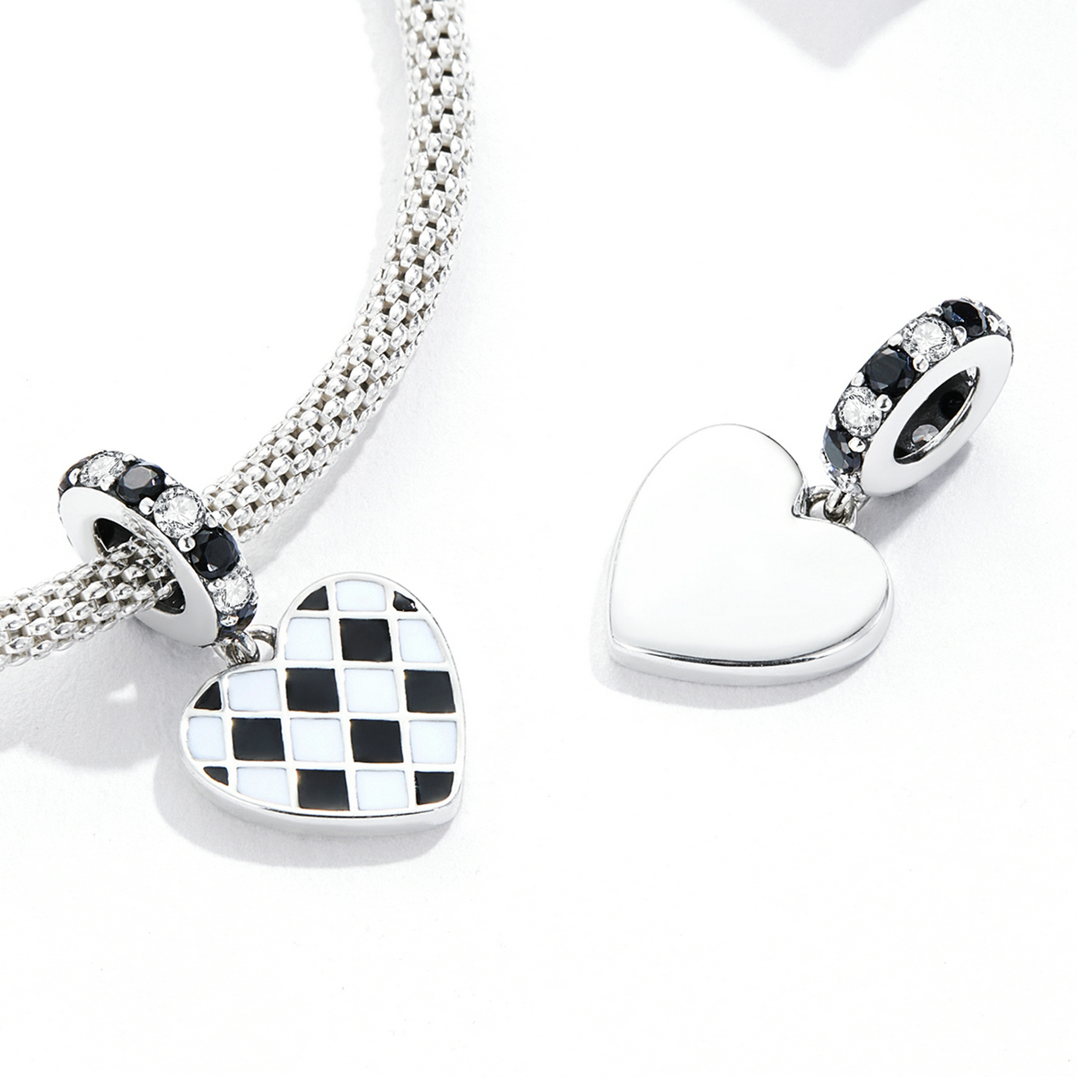 Pandora Style Zwart-wit Grid Love Hangende Bedel - SCC2178