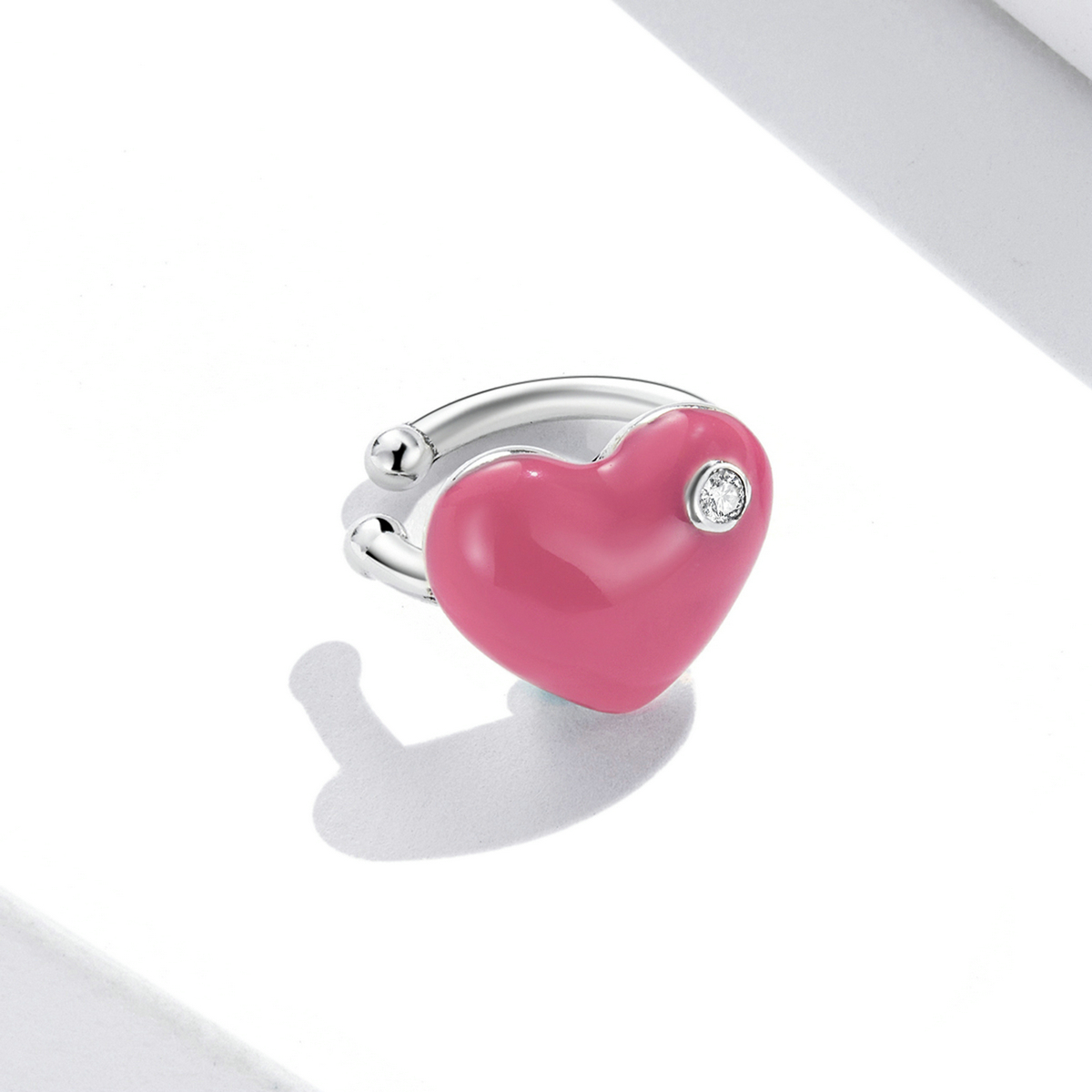 Pandora Style Rose Rood Hart Oorclip - SCE1362