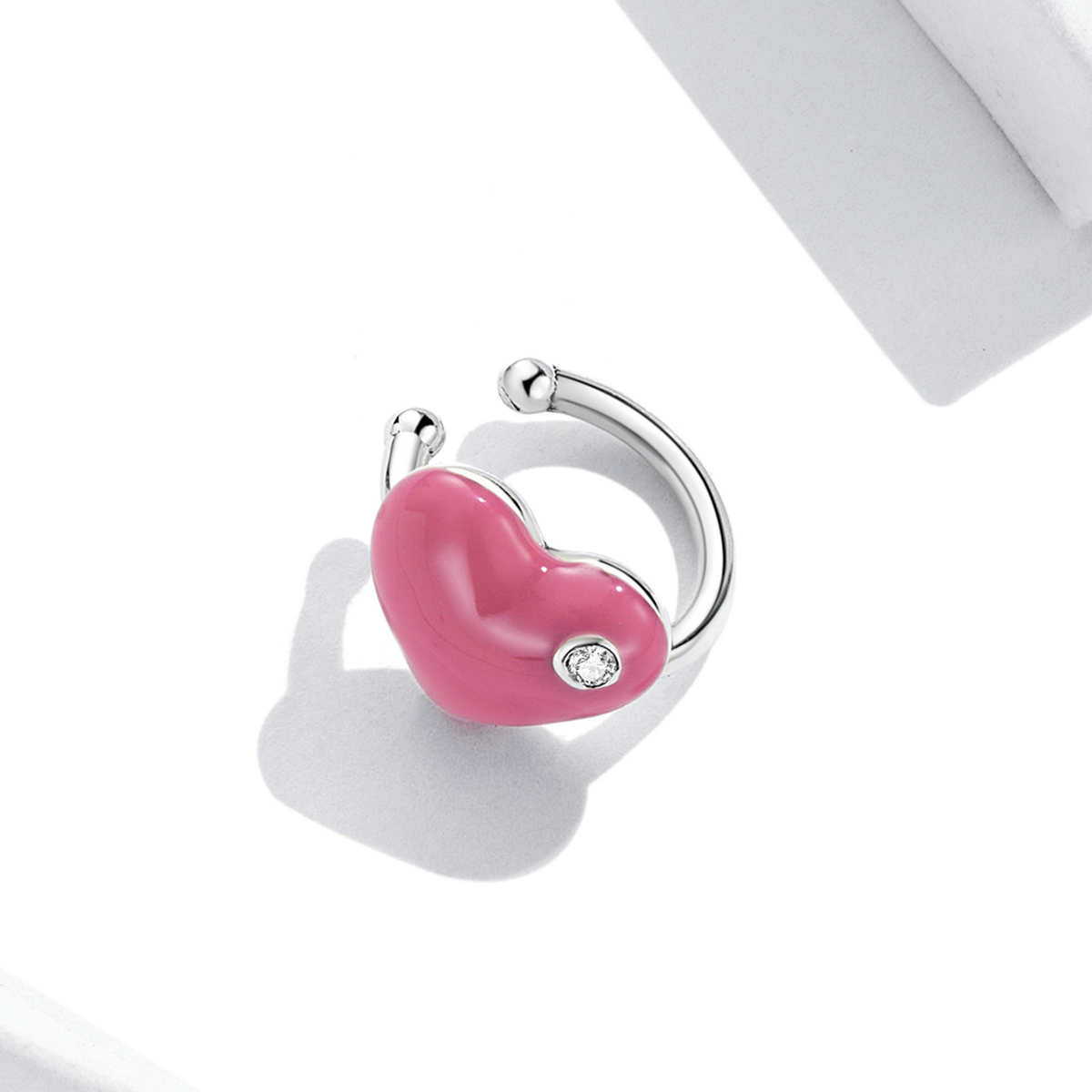 Pandora Style Rose Rood Hart Oorclip - SCE1362